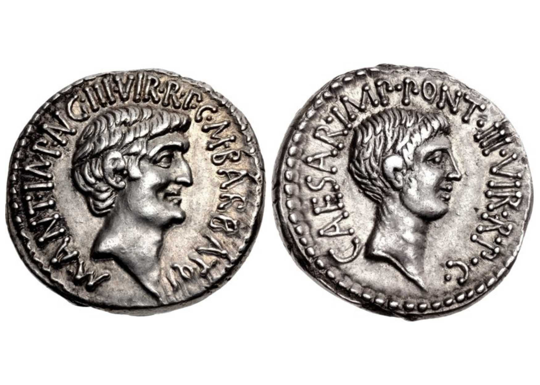 Image of Denarius of Octavian and Mark Antony, struck at Ephesus in 41 BC